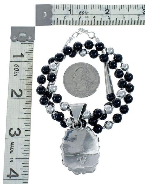 Native American Navajo Onyx Sterling Silver Bead Necklace X11195